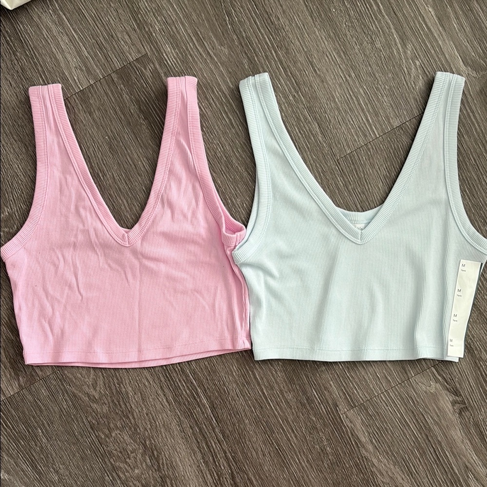 Wild Fable Pink and Blue Fitted Crop Tank Tops